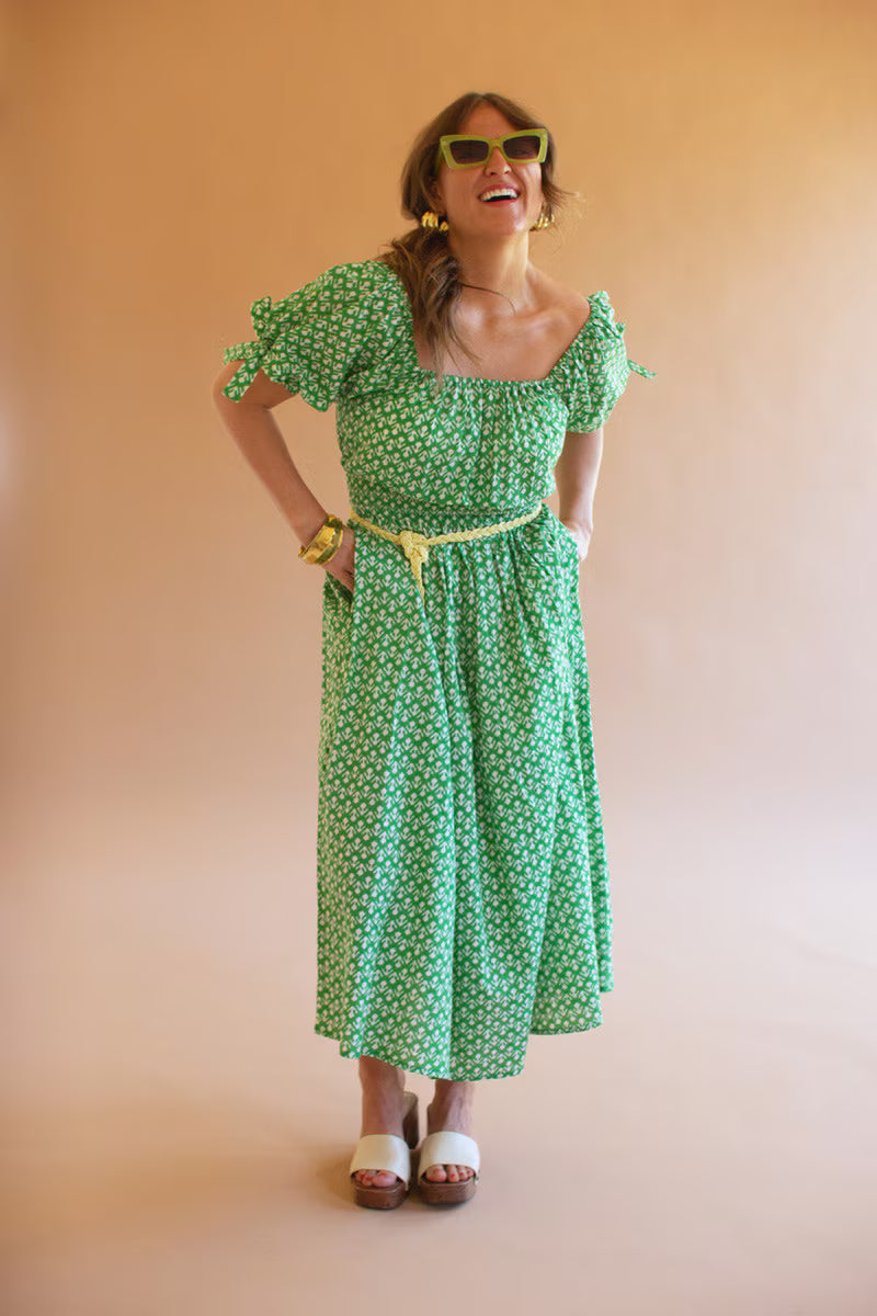 Printed Off-Shoulder Smocked Waist Dress