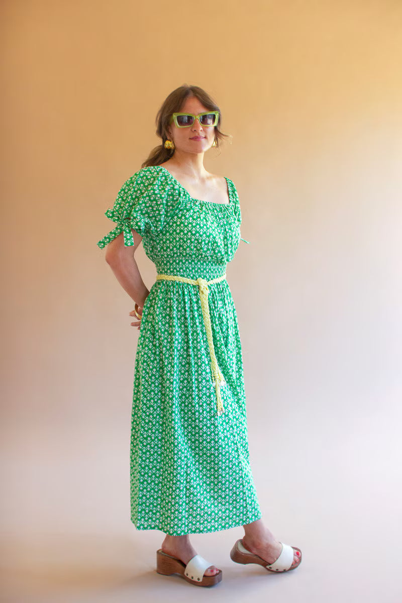 Printed Off-Shoulder Smocked Waist Dress