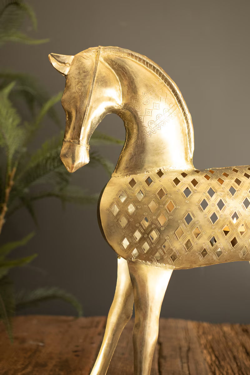 Antique Brass Horse Luminary