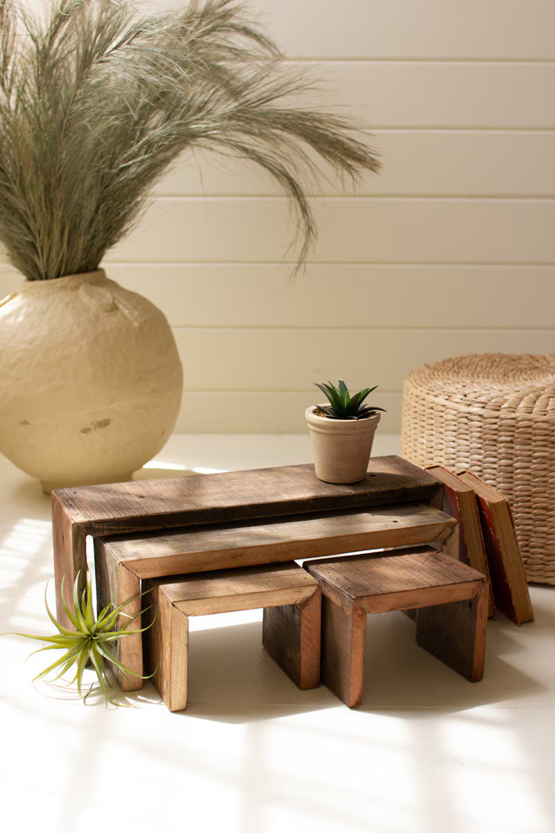 Set of 4 Recycled Wood Nesting Rectangle Risers