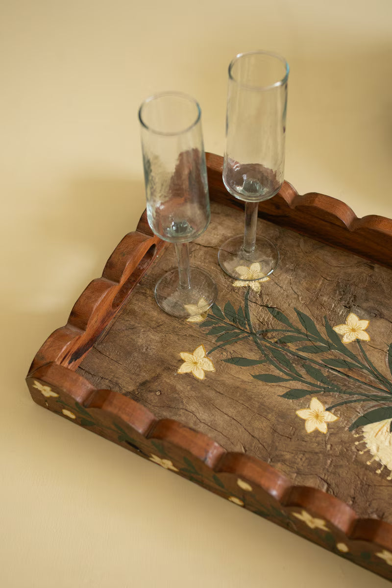 Recycled Wood Tray with Hand-Painted Detail