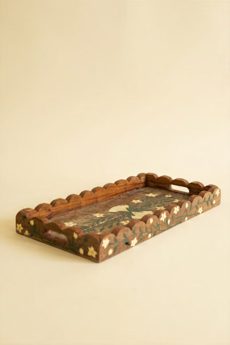 Recycled Wood Tray with Hand-Painted Detail