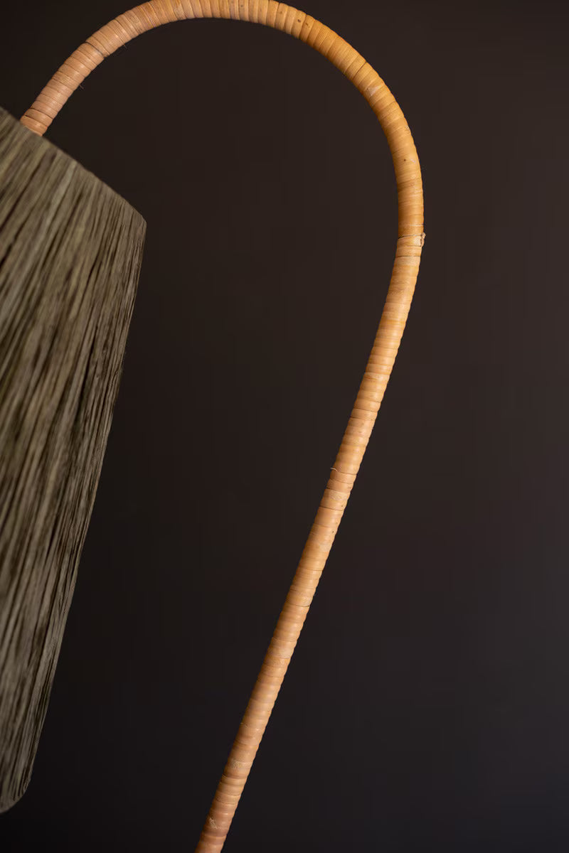 Rattan-Wrapped Floor Lamp with Raffia Shade