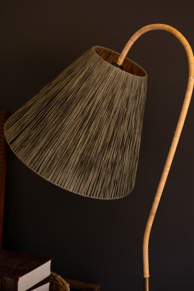 Rattan-Wrapped Floor Lamp with Raffia Shade