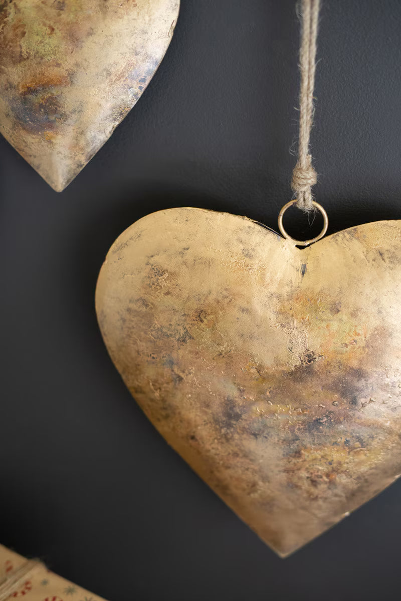 Set of 3 Antique Gold Christmas Heart Door Hangers