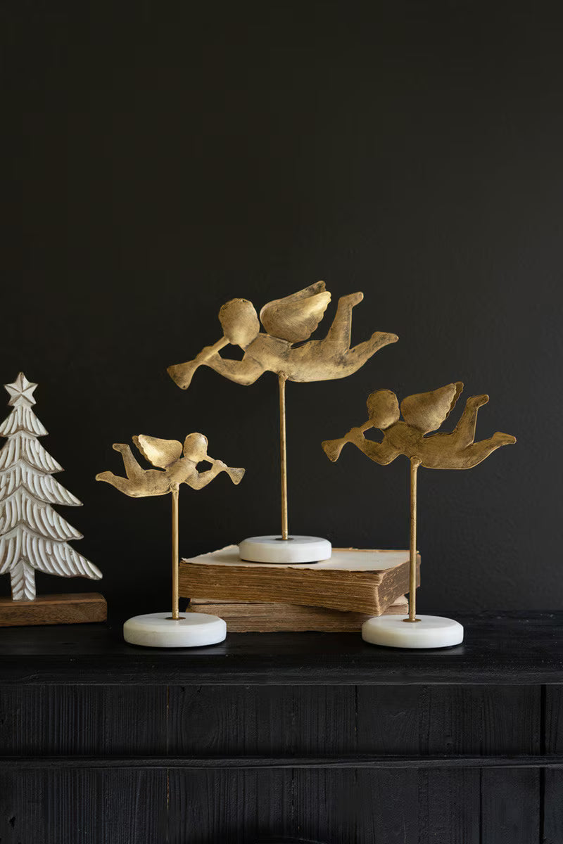 Set of 3 Tabletop Angels on Marble Bases