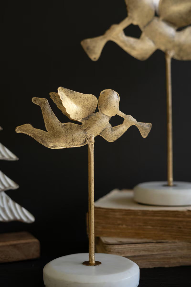 Set of 3 Tabletop Angels on Marble Bases