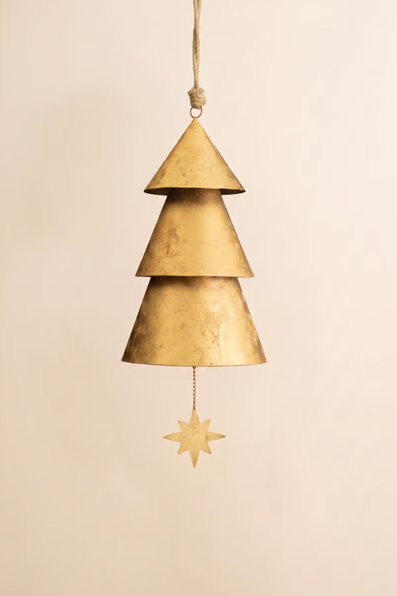 Giant Antique Gold Christmas Tree Bell with Jute Hanger
