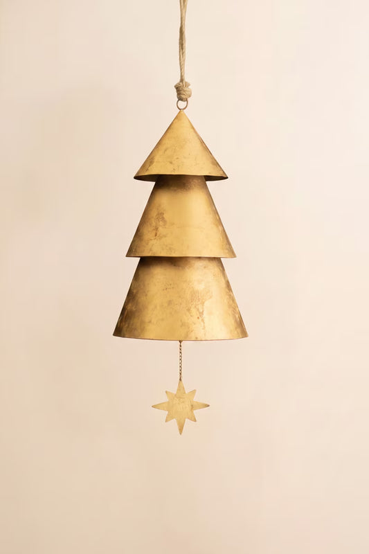 Giant Antique Gold Christmas Tree Bell with Jute Hanger