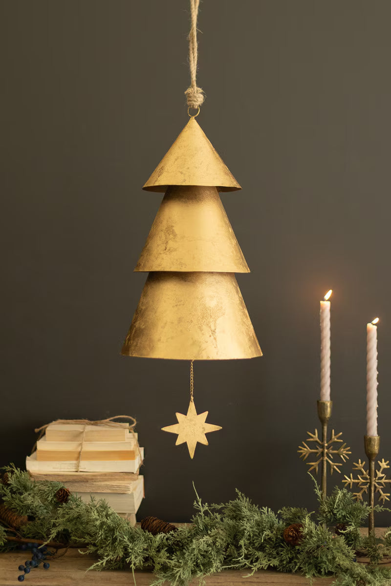 Giant Antique Gold Christmas Tree Bell with Jute Hanger