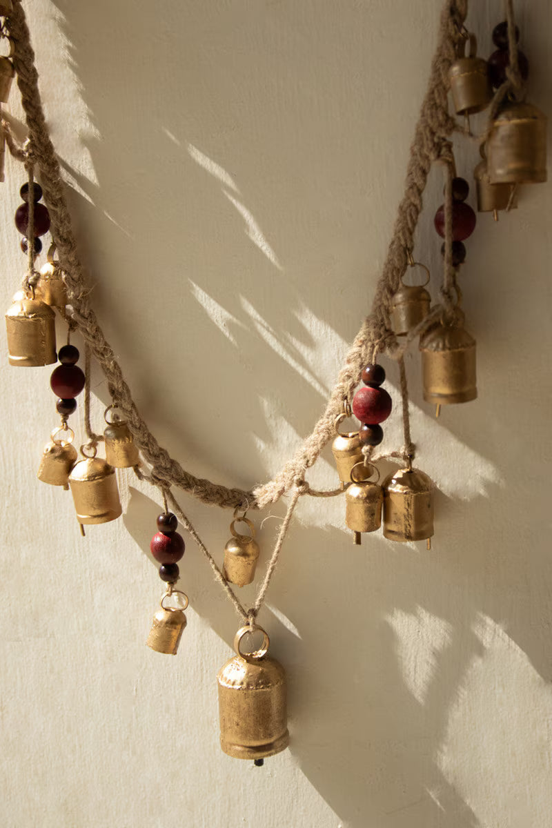 Christmas Bell Garland with Wood Beads