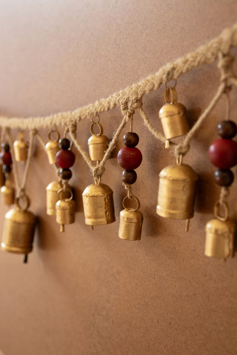 Christmas Bell Garland with Wood Beads
