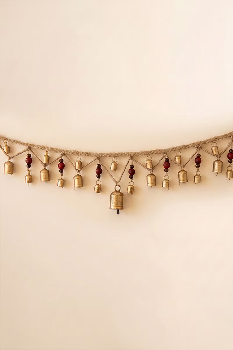 Christmas Bell Garland with Wood Beads