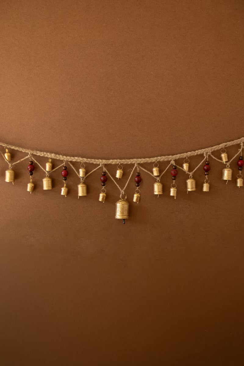 Christmas Bell Garland with Wood Beads