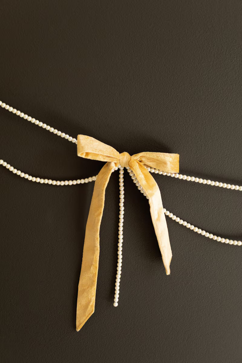 Gold Velvet Bow Garland with Faux Pearl Swag