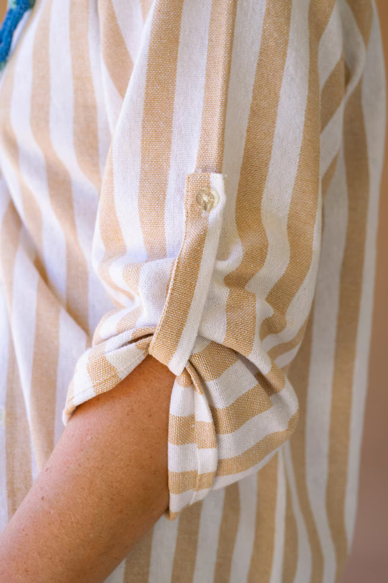 Striped Button-Front Shirt and Pant Set