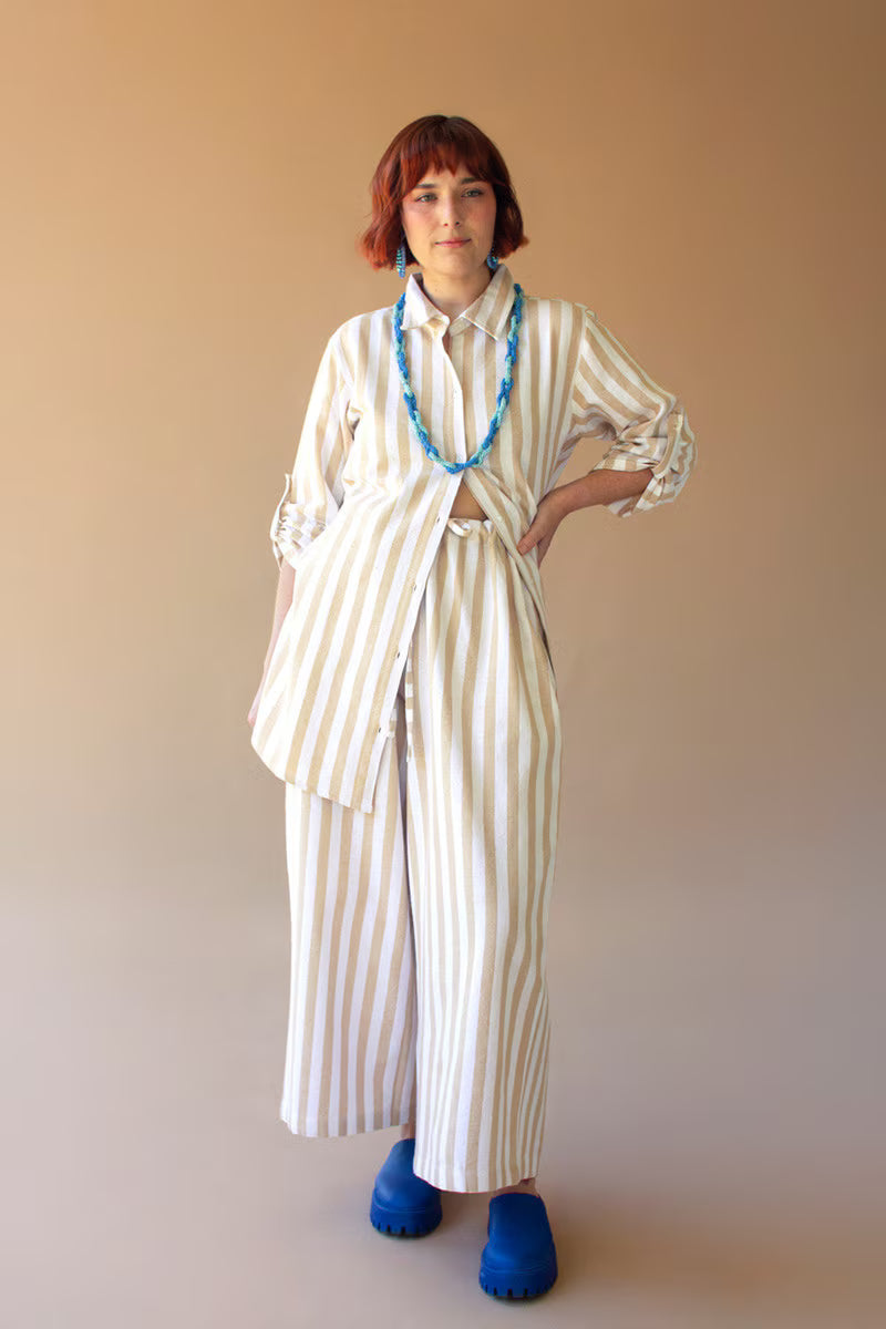 Striped Button-Front Shirt and Pant Set