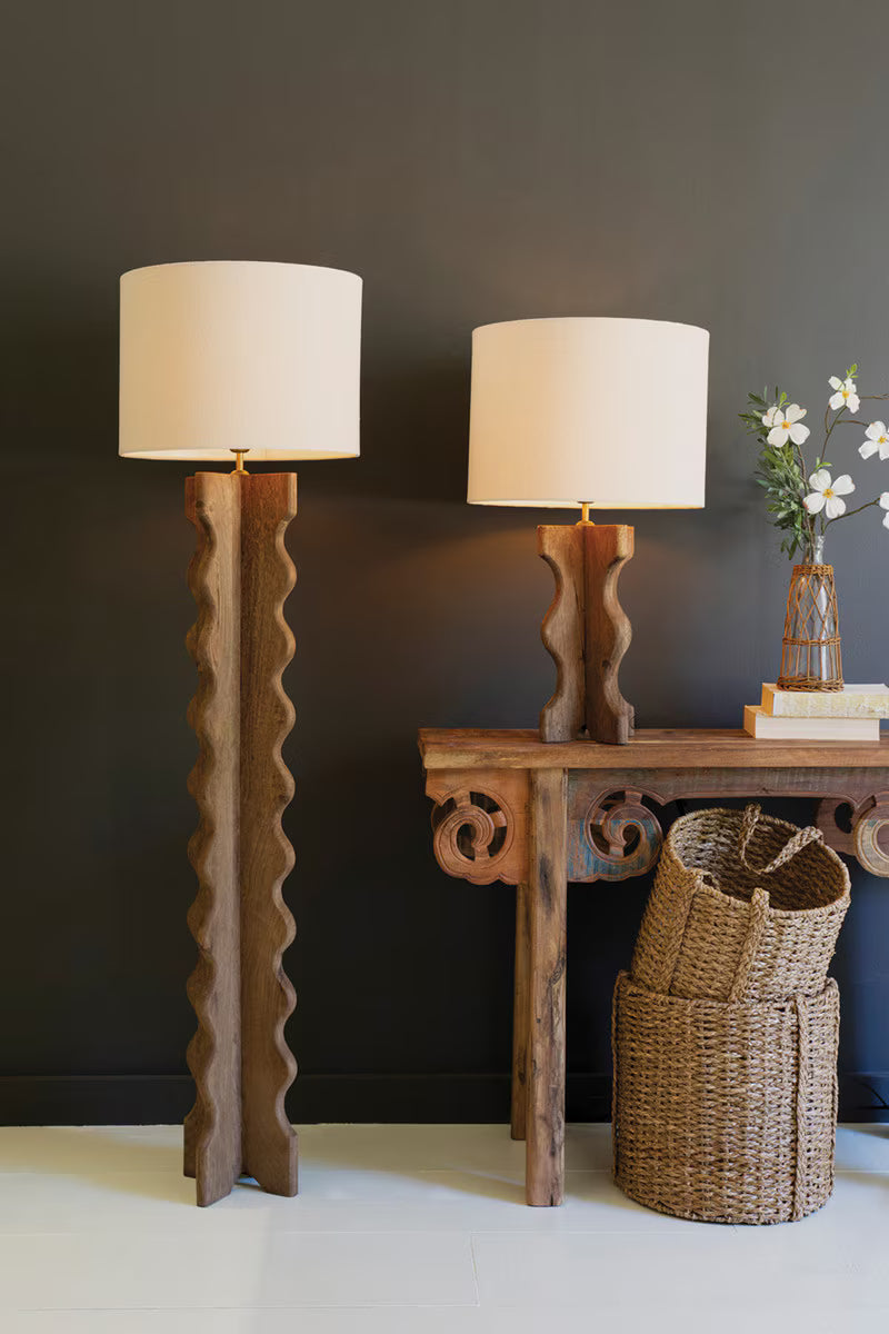 Wavy Mango Wood Table Lamp with Fabric Shade