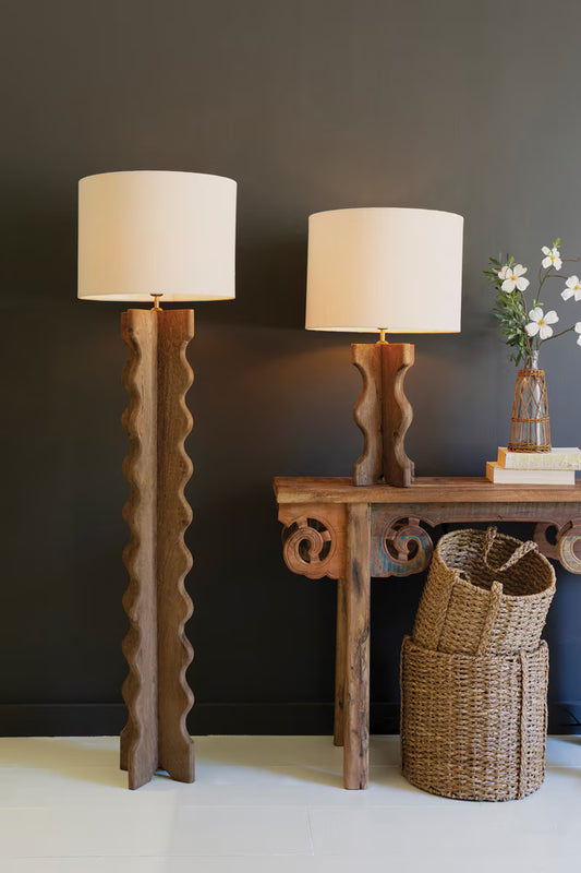 Wavy Mango Wood Table Lamp with Fabric Shade