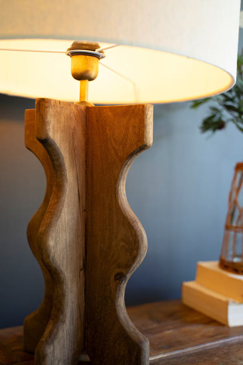 Wavy Mango Wood Table Lamp with Fabric Shade