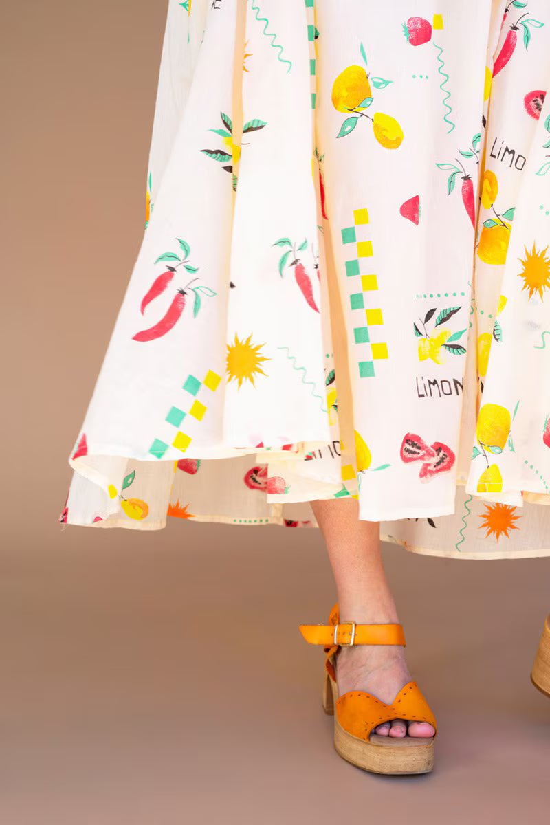 Limone Print Dress with Tie in Front