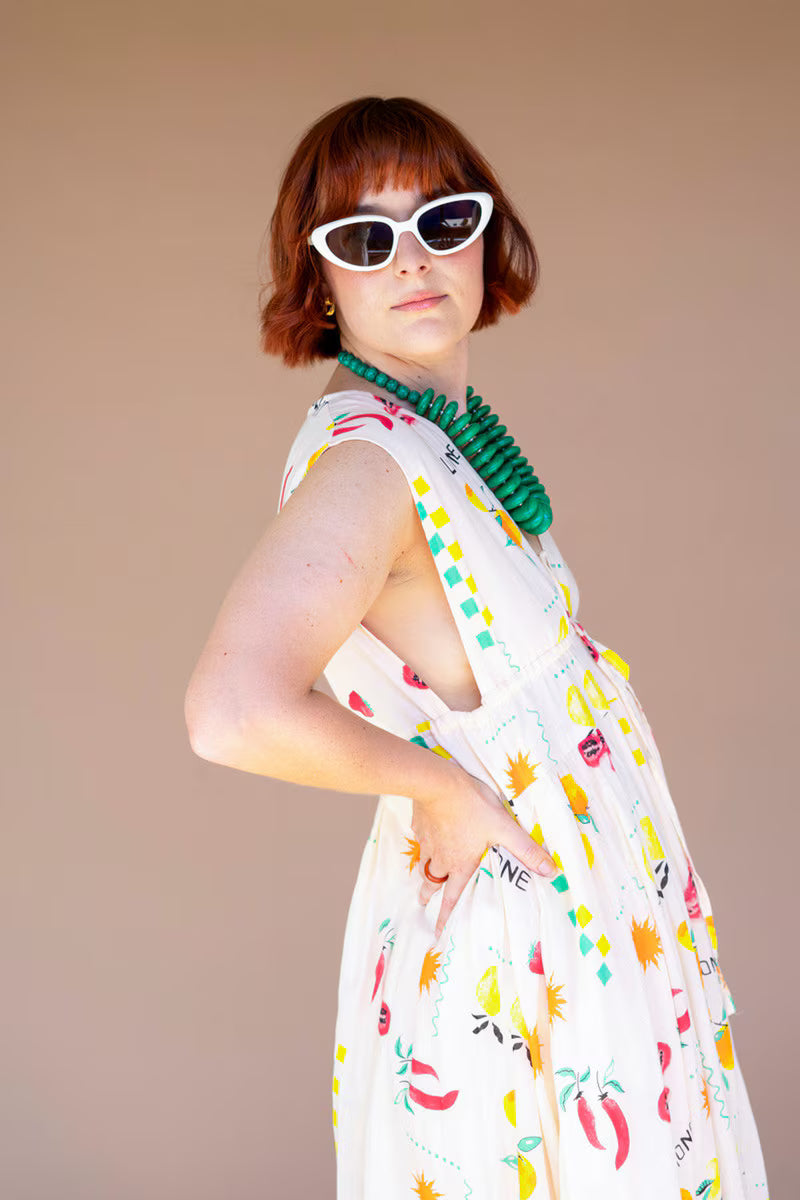 Limone Print Dress with Tie in Front