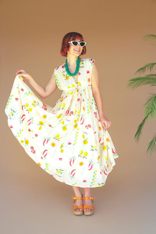 Limone Print Dress with Tie in Front
