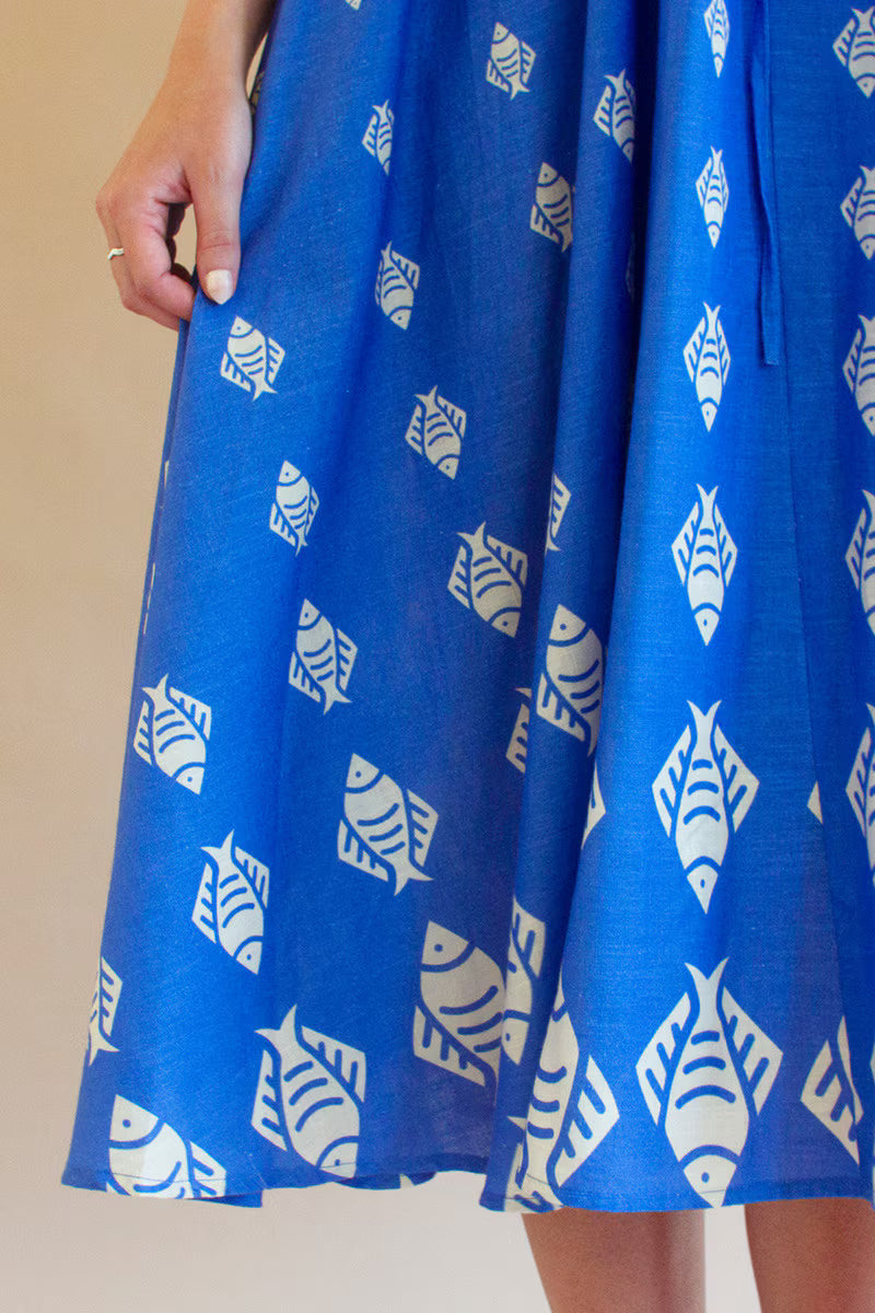 Fish Print Dress with Tie in Front