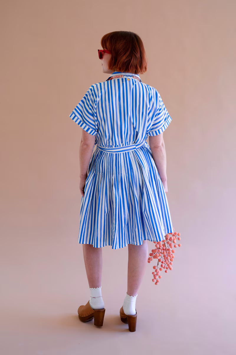Striped Shirt Dress with Tie Sash