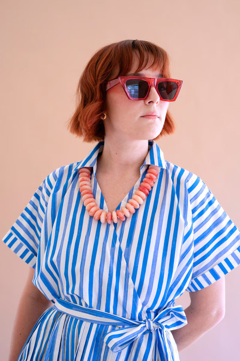 Striped Shirt Dress with Tie Sash