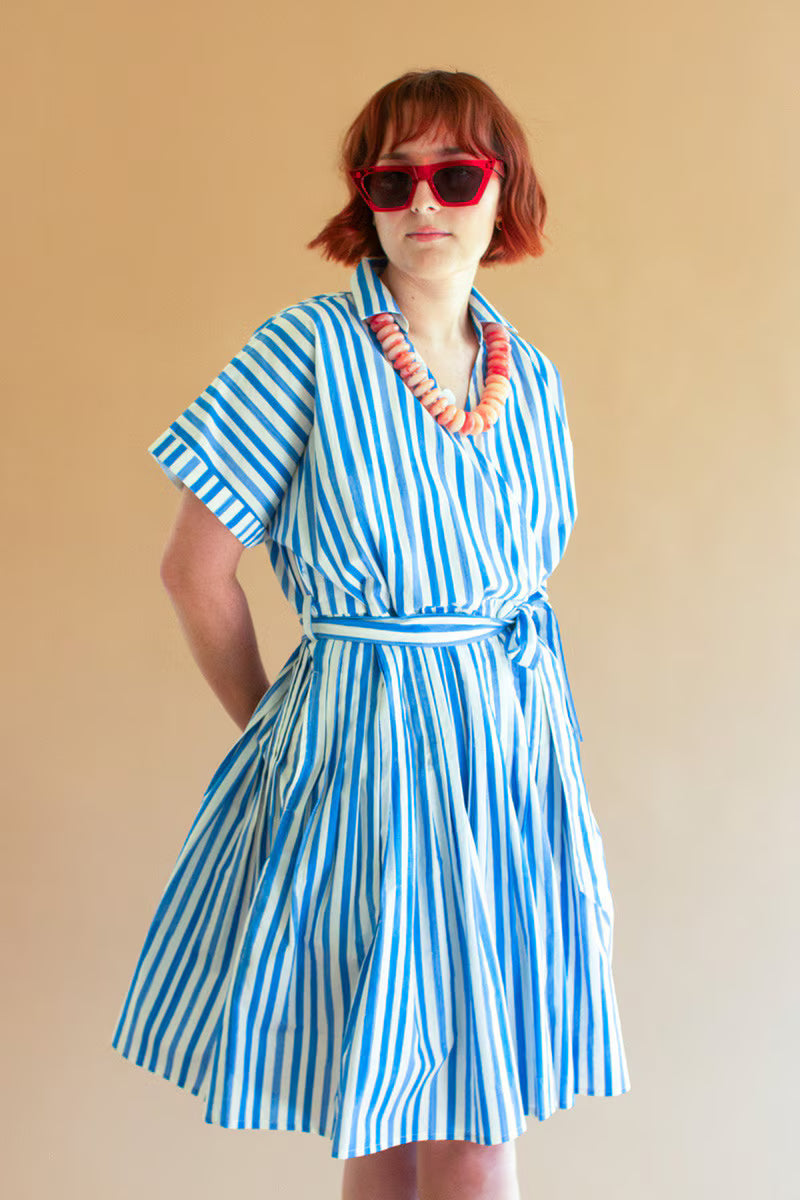 Striped Shirt Dress with Tie Sash