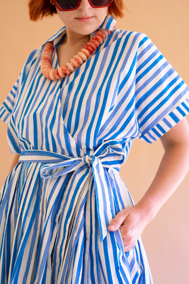 Striped Shirt Dress with Tie Sash