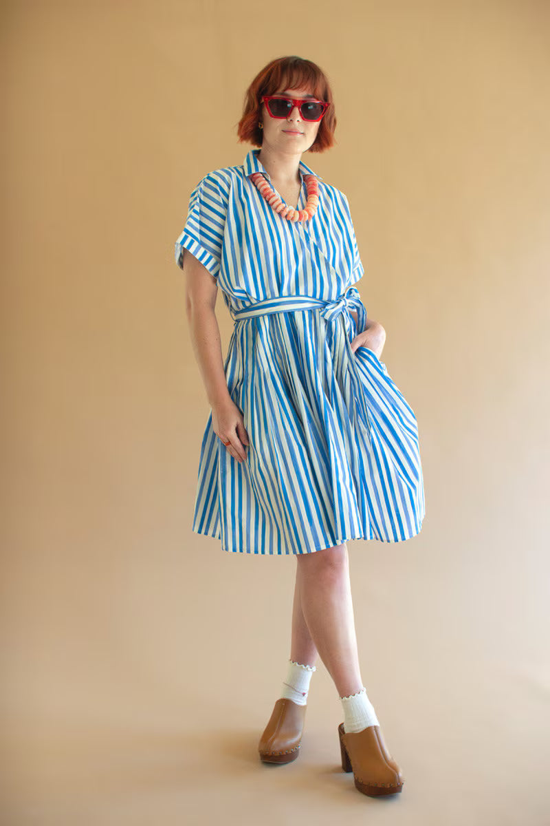 Striped Shirt Dress with Tie Sash