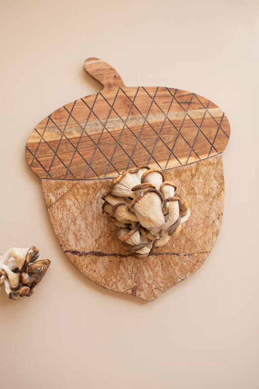 Acacia Wood and Marble Acorn Serving Board