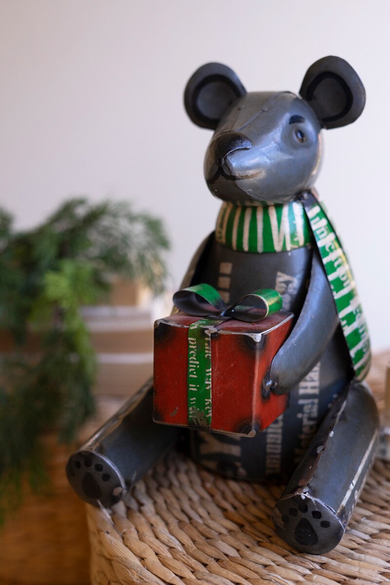 Set of 2 Recycled Metal Christmas Black Bears