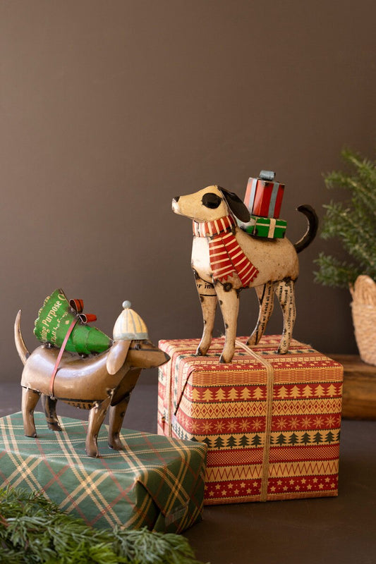 Set of 2 Recycled Metal Christmas Dogs