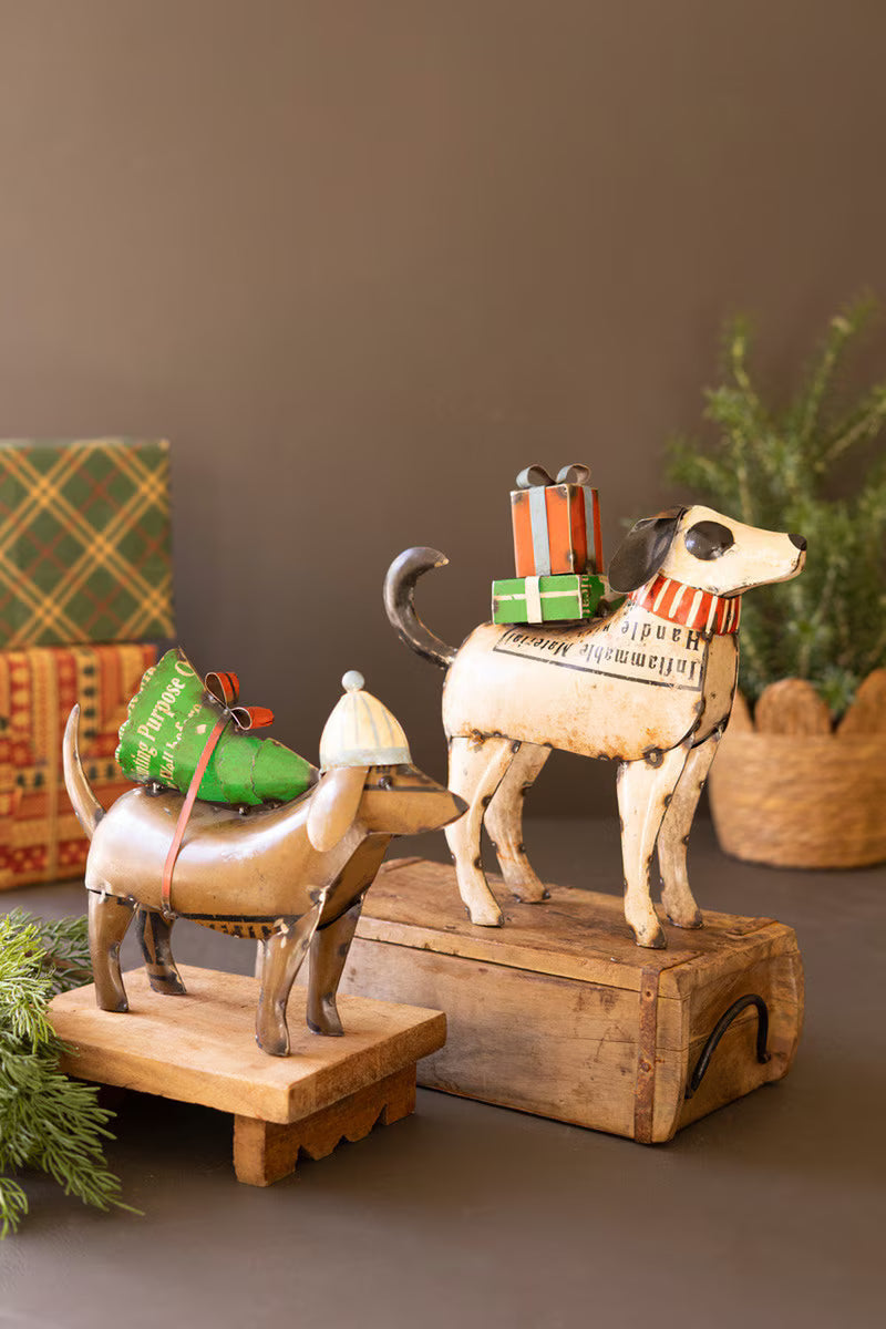 Set of 2 Recycled Metal Christmas Dogs