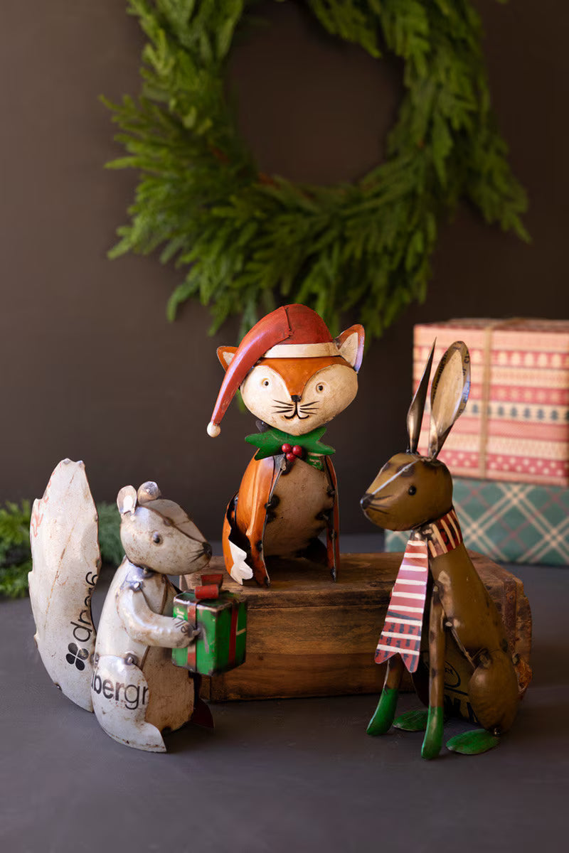 Set of 3 Recycled Metal Christmas Woodland Critters