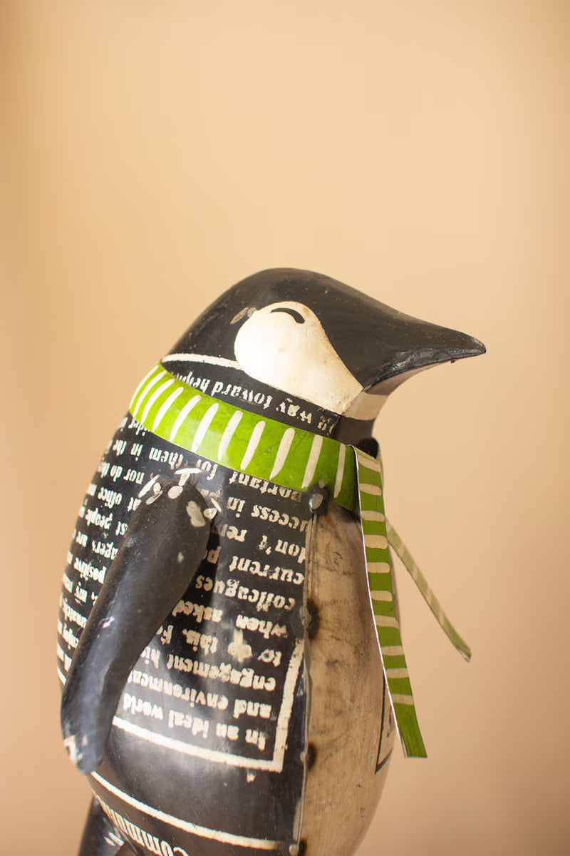 Set of 2 Recycled Metal Skating Christmas Penguins