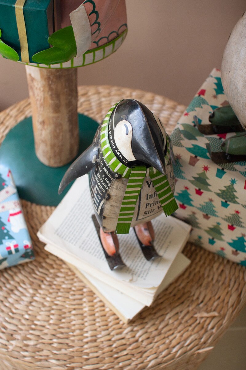 Set of 2 Recycled Metal Skating Christmas Penguins