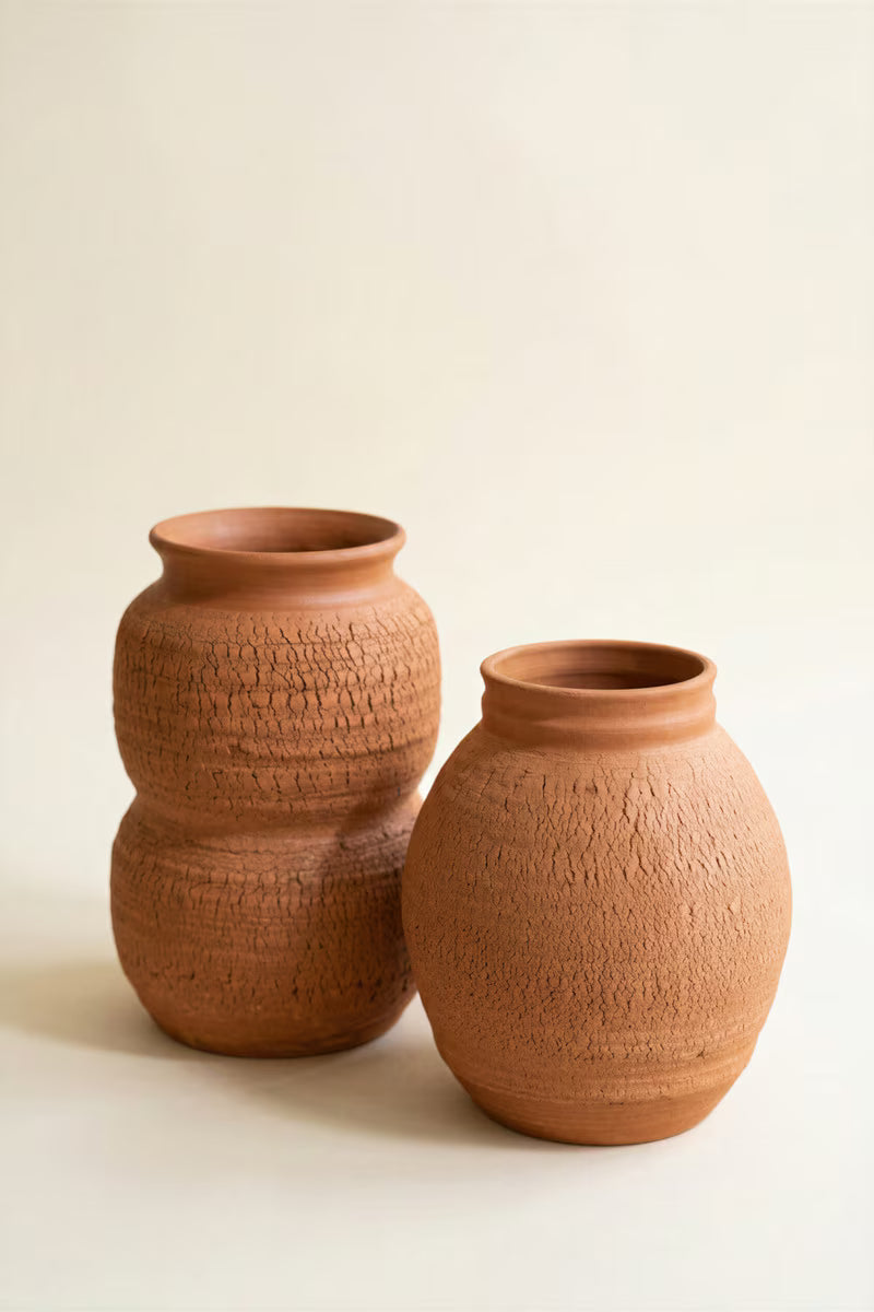 Set of 2 Terracotta Vase with Crackle Detail