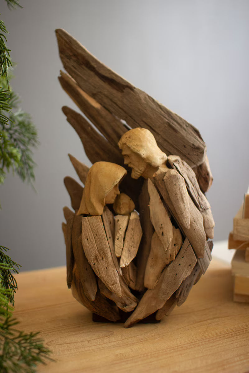 Driftwood Mary, Joseph and Jesus with Wings