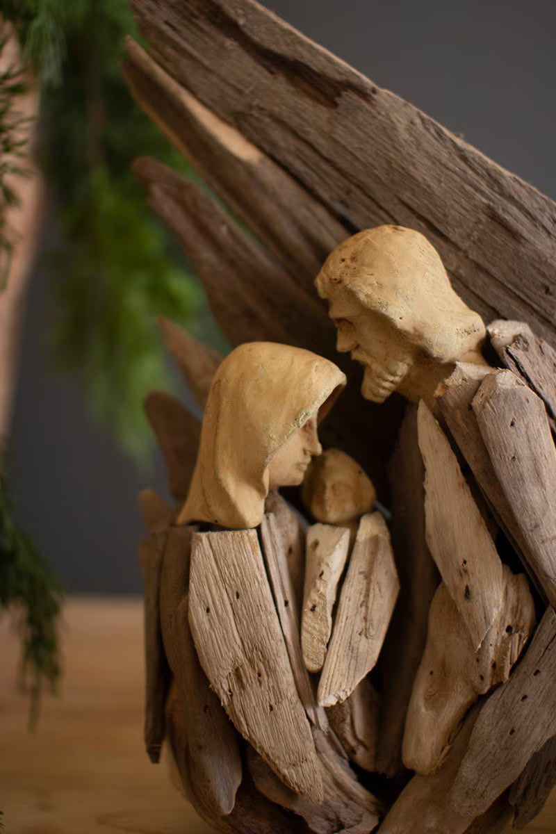 Driftwood Mary, Joseph and Jesus with Wings