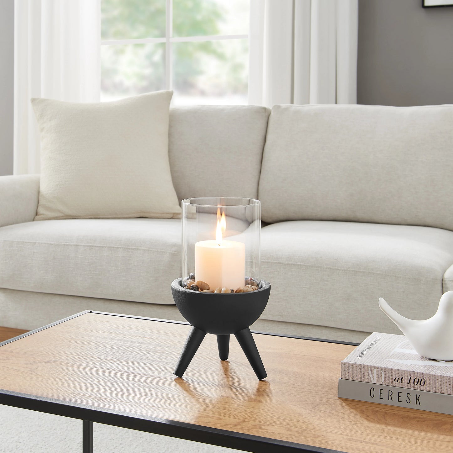 Molta Modern Black Metal Bold Pedestal and Glass Pillar Votive Candle Holder