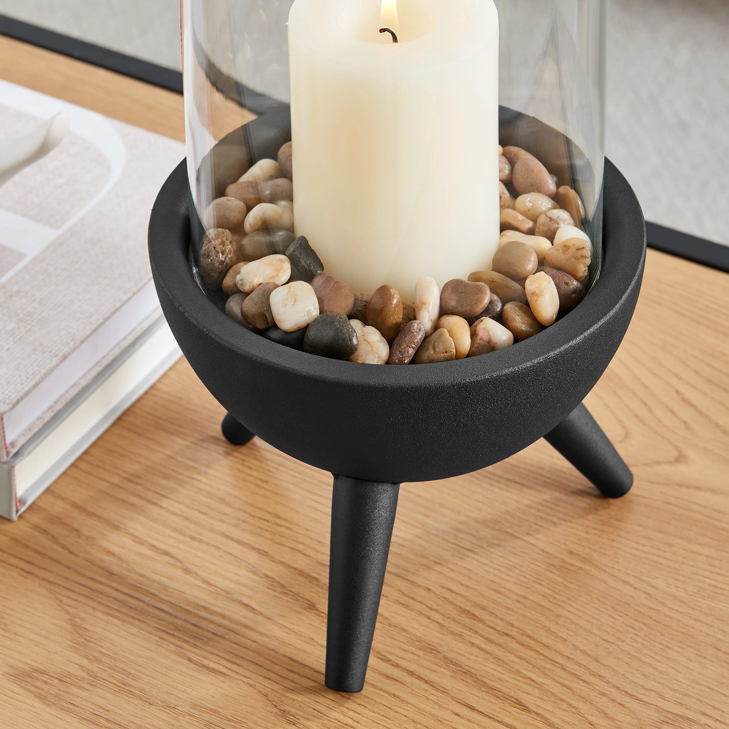Molta Modern Black Metal Bold Pedestal and Glass Pillar Votive Candle Holder