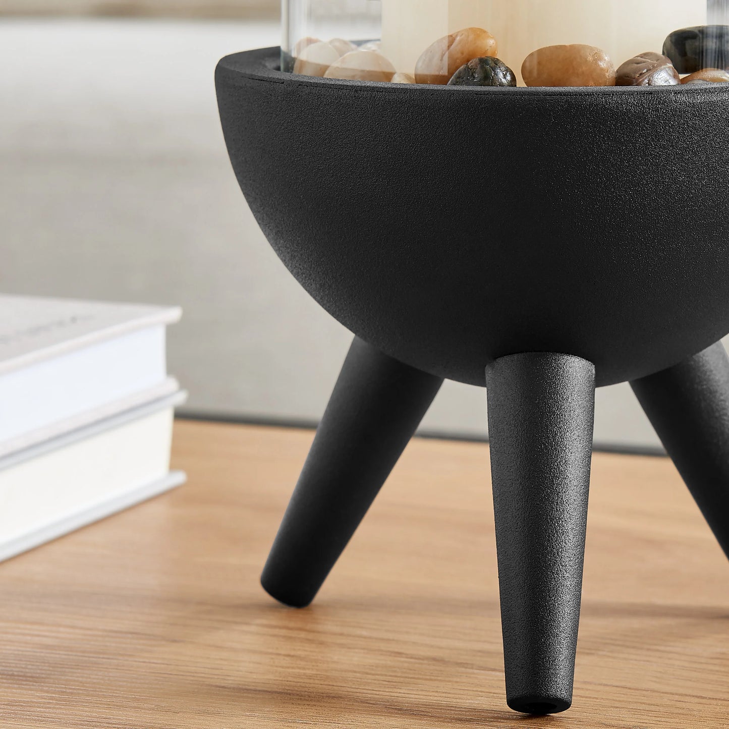 Molta Modern Black Metal Bold Pedestal and Glass Pillar Votive Candle Holder