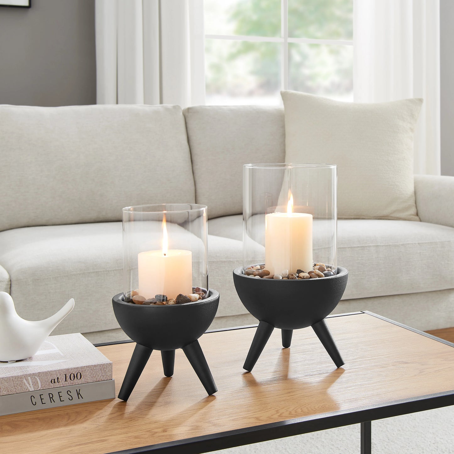 Molta Modern Black Metal Bold Pedestal and Glass Pillar Votive Candle Holder