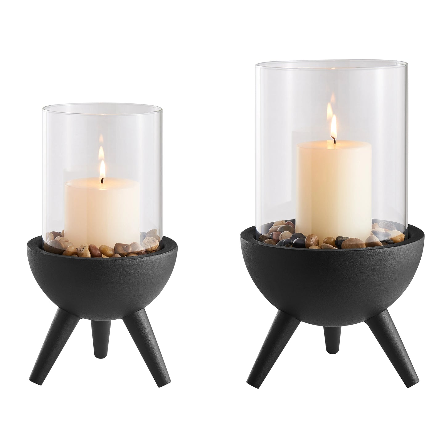 Molta Modern Black Metal Bold Pedestal and Glass Pillar Votive Candle Holder