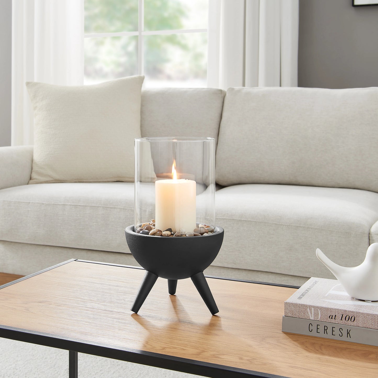 Molta Modern Black Metal Bold Pedestal and Glass Pillar Votive Candle Holder