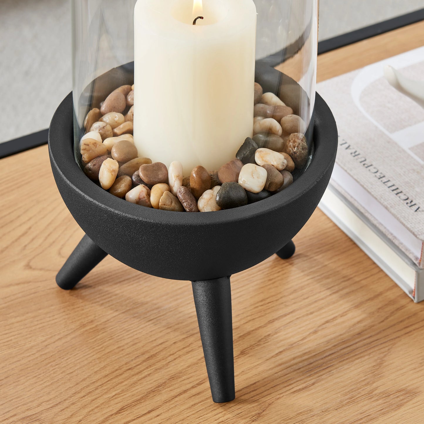 Molta Modern Black Metal Bold Pedestal and Glass Pillar Votive Candle Holder